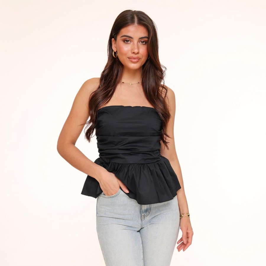 Olivia & Kate Tops | Black Strapless Ruffle-Top