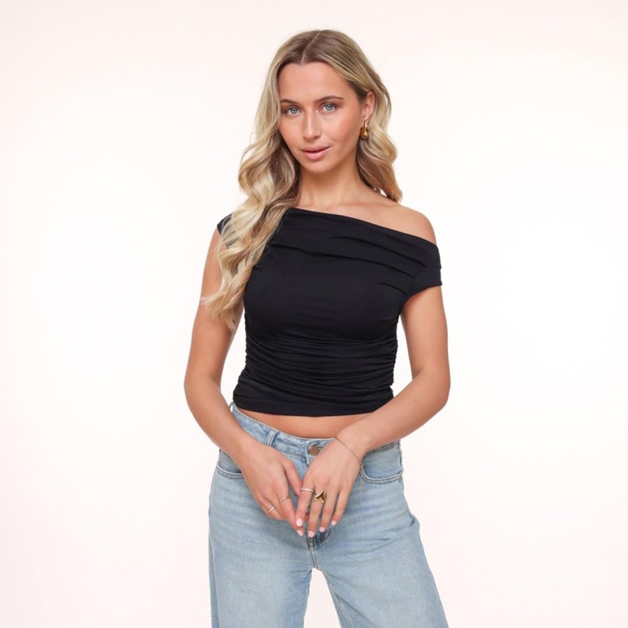 Olivia & Kate Tops | Black Draped Ss-Top