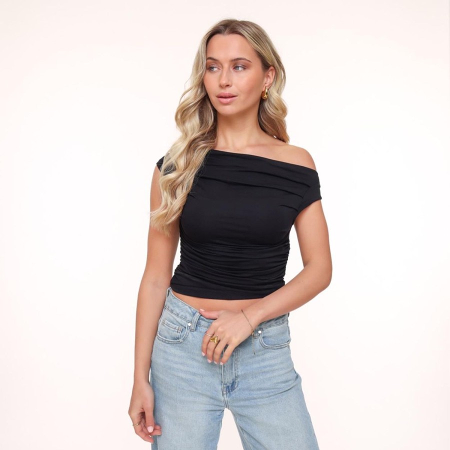 Olivia & Kate Tops | Black Draped Ss-Top