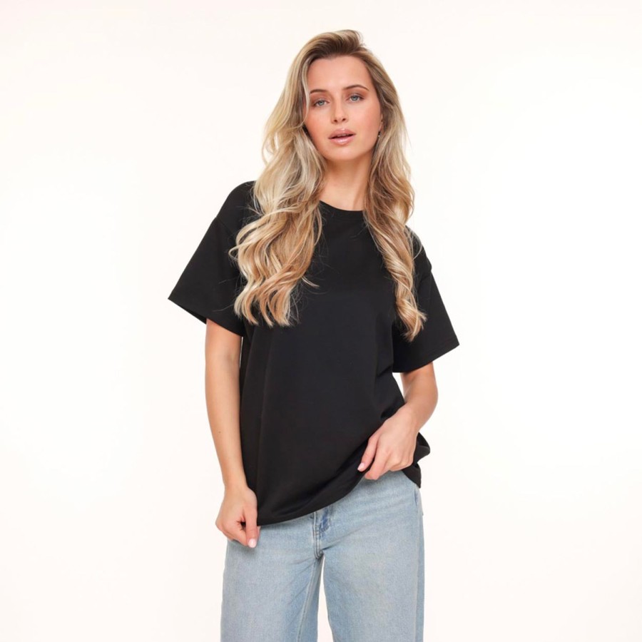 Olivia & Kate Tops | Black Oversized Basic Ss-T-Shirt