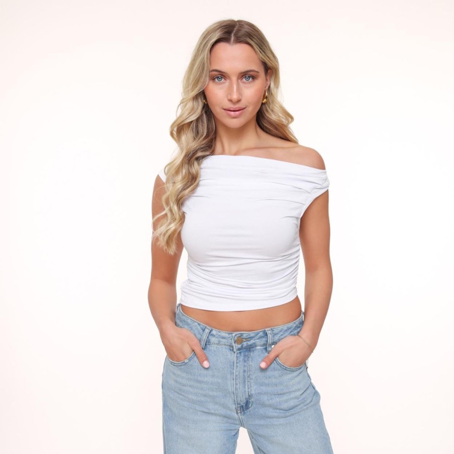 Olivia & Kate Tops | White Draped Ss-Top