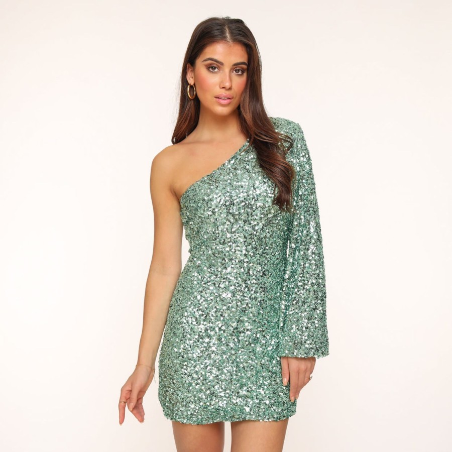 Olivia & Kate Dresses | Mintgreen Sequins One Ballon Sleeve-Dress