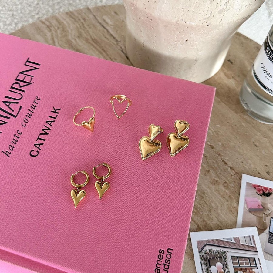 Olivia & Kate Earrings | Golden Statement Hearts Ring-Earrings