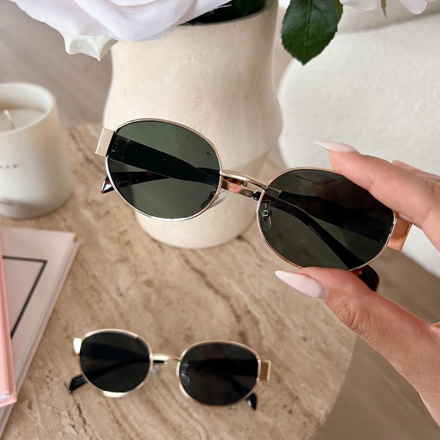 Olivia & Kate Sunglasses | Dark Green Oval Gold Frame-Sunglasses