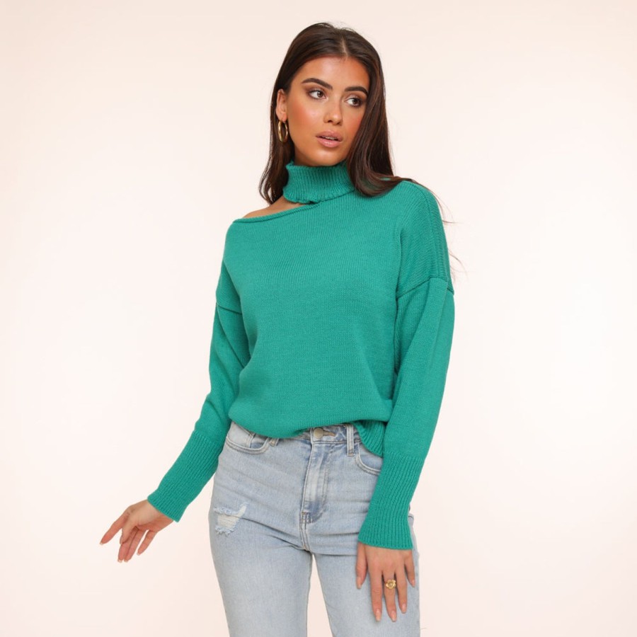 Olivia & Kate Sweaters | Green Choker-Sweater