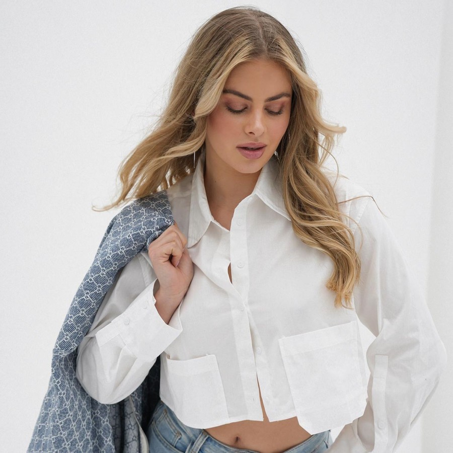 Olivia & Kate Tops | White Cropped-Blouse