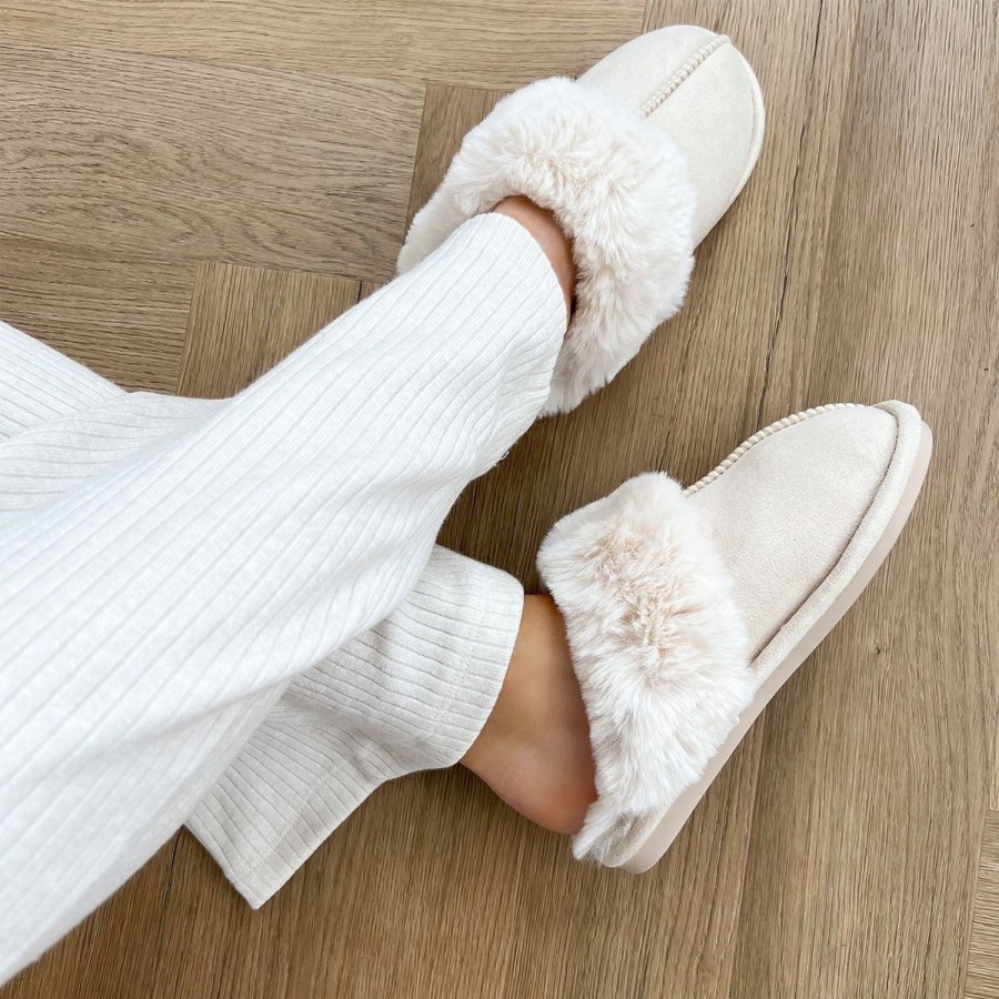 Olivia & Kate Slippers | Beige Fluffy-Slippers