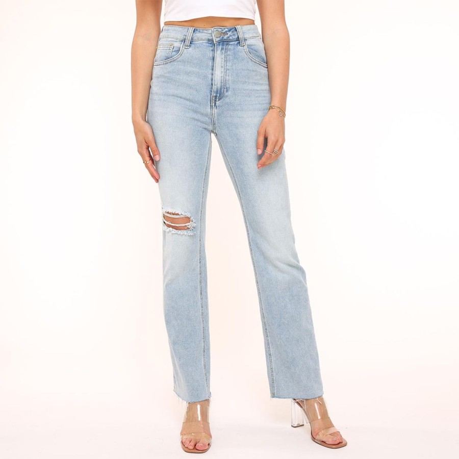 Olivia & Kate Trousers & Jeans | Light Blue Straight Ripped-Jeans