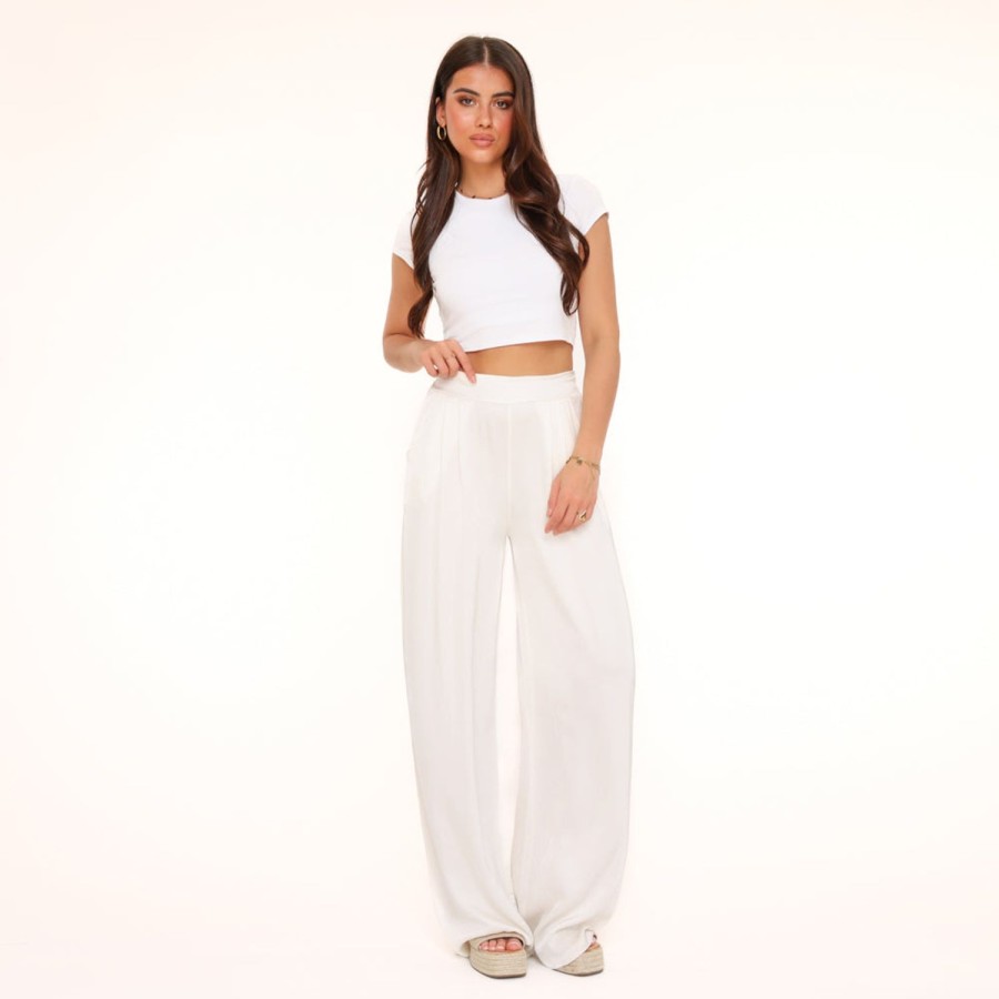 Olivia & Kate Trousers & Jeans | Creme Tall Satin-Pants