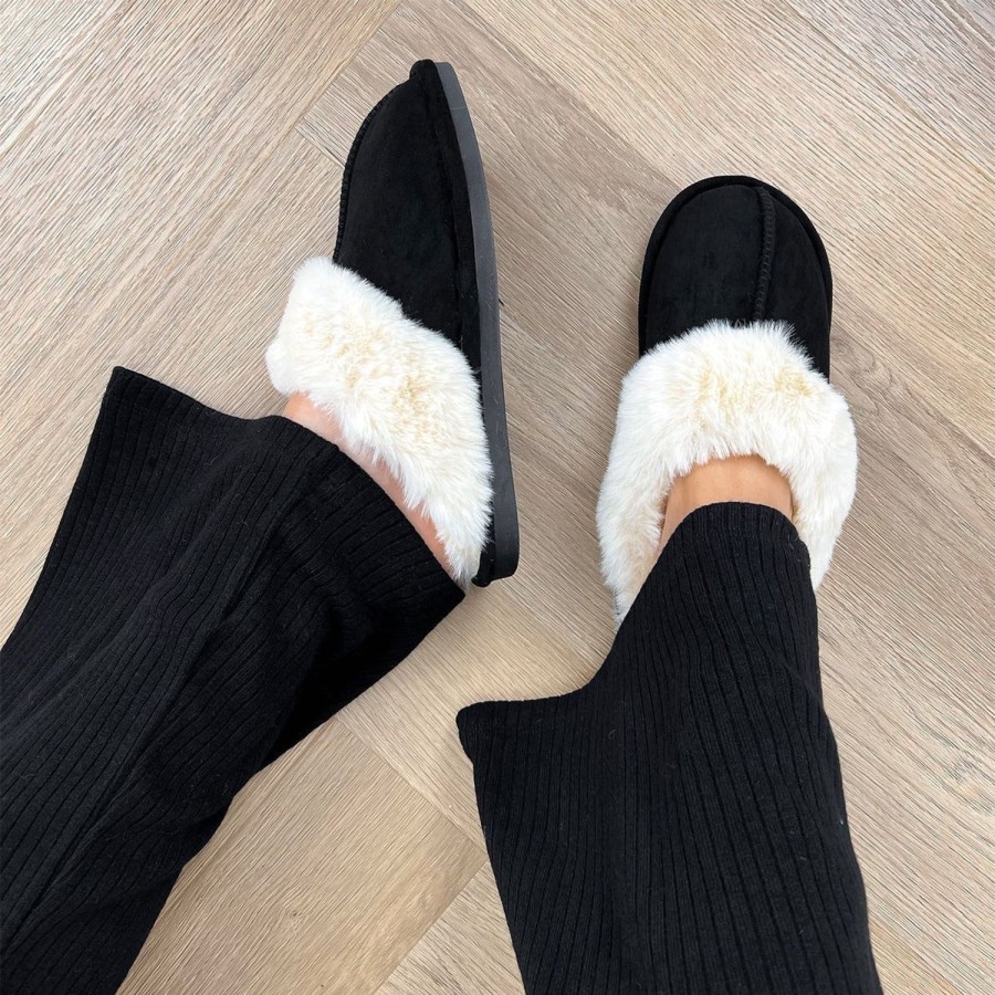 Olivia & Kate Slippers | Black Fluffy-Slippers