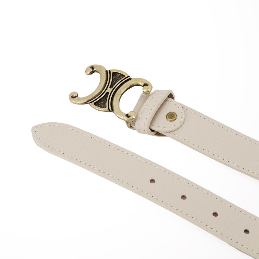 Olivia & Kate Belts | Beige Detailed Golden Buckle-Belt