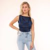 Olivia & Kate Tops | Dark Blue Satin Open Back-Top