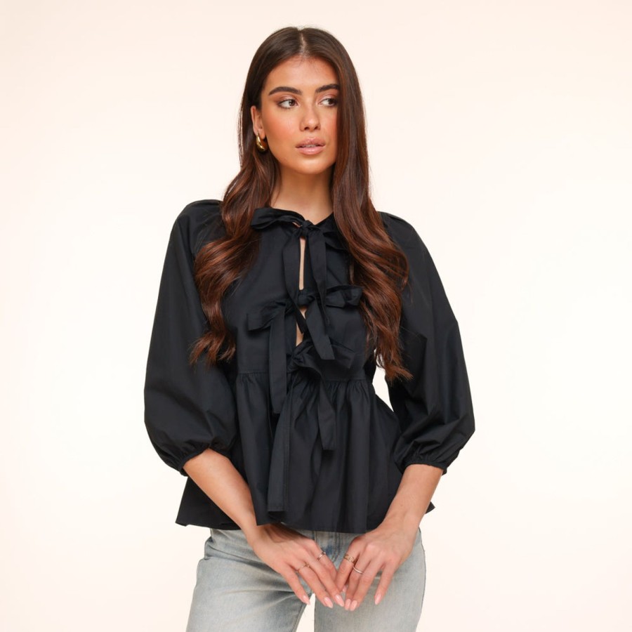 Olivia & Kate Tops | Black Bow Ties 3/4 Sleeves-Blouse