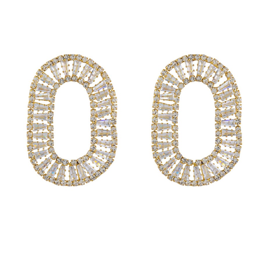 Olivia & Kate Earrings | Golden Oval Zirconia Stones-Earrings