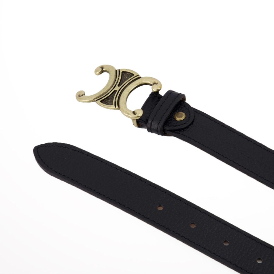 Olivia & Kate Belts | Black Detailed Gold Buckle-Belt