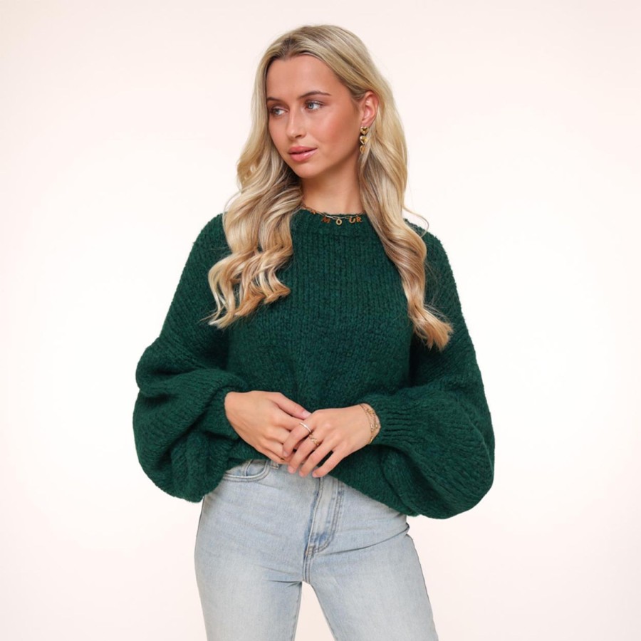 Olivia & Kate Sweaters | Darkgreen Wool Knitted-Sweater