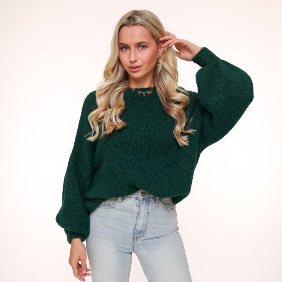 Olivia & Kate Sweaters | Darkgreen Wool Knitted-Sweater