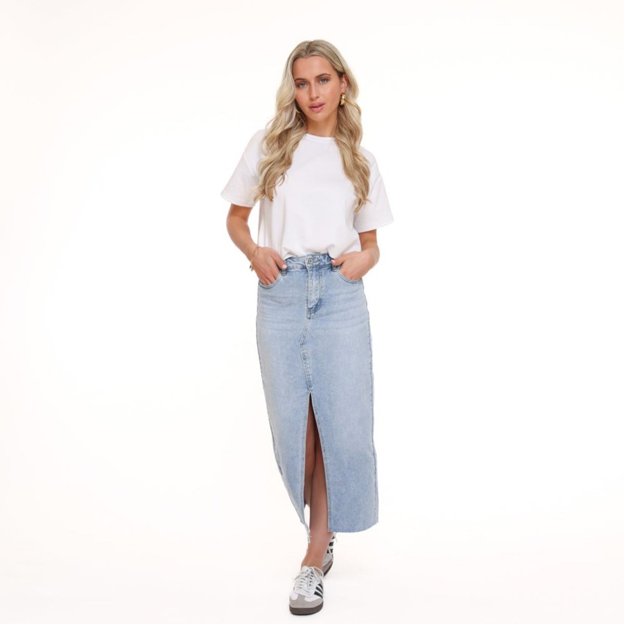 Olivia & Kate Rokken | Light Blue Denim Split-Skirt