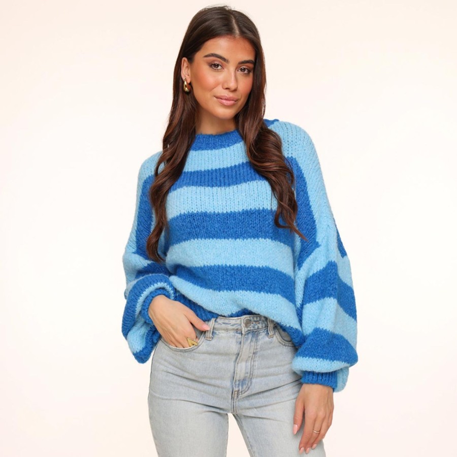 Olivia & Kate Sweaters | Blue Striped Knitted Ls-Sweater