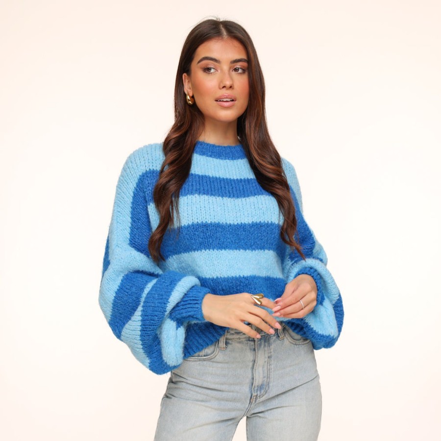 Olivia & Kate Sweaters | Blue Striped Knitted Ls-Sweater