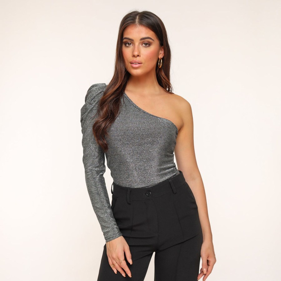 Olivia & Kate Tops | Silver Glitter One Sleeve-Top