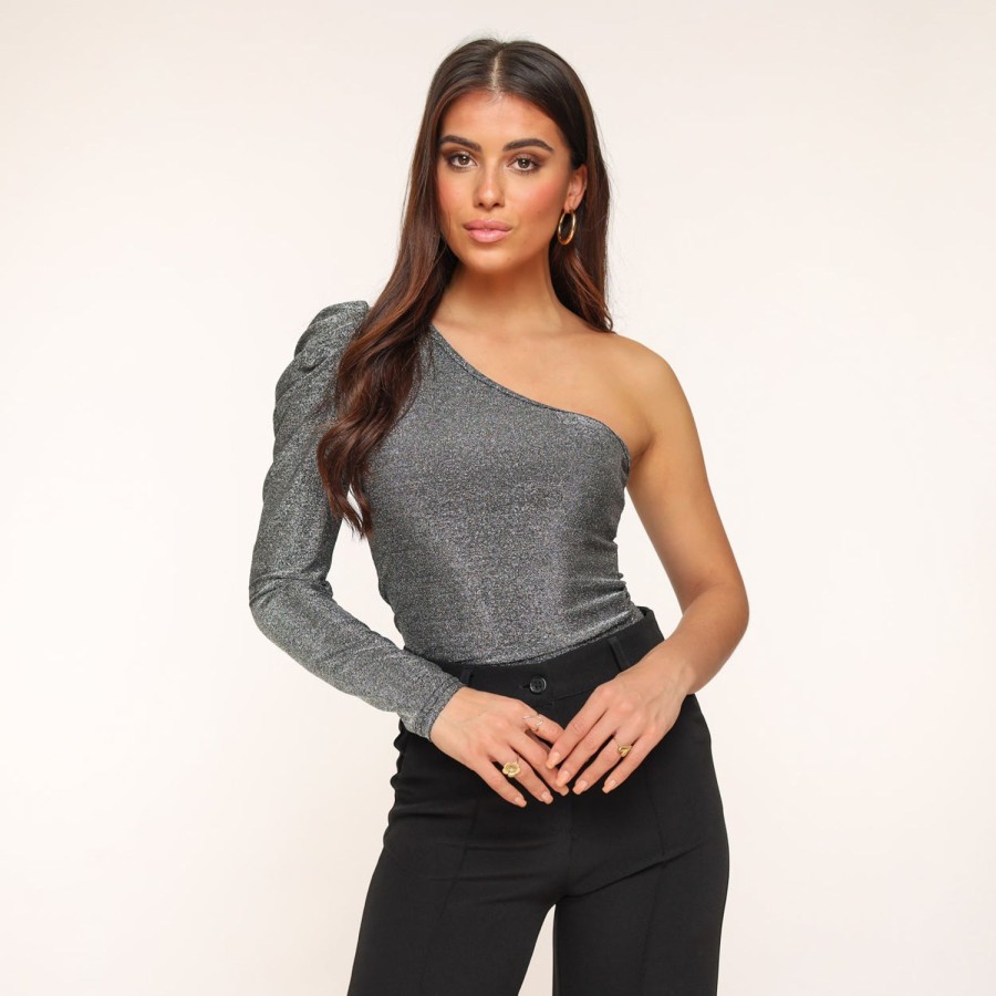 Olivia & Kate Tops | Silver Glitter One Sleeve-Top