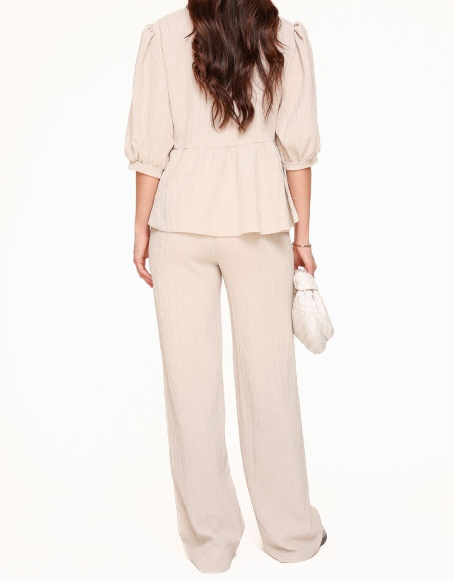 Olivia & Kate Sets | Beige Short Bow Ties Puff Sleeves Pleated-Set