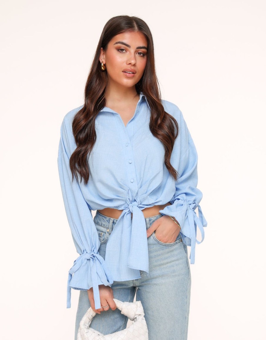 Olivia & Kate Tops | Light Blue Tied Cropped-Blouse