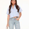 Olivia & Kate Tops | Light Blue Striped Cropped Ss-Blouse