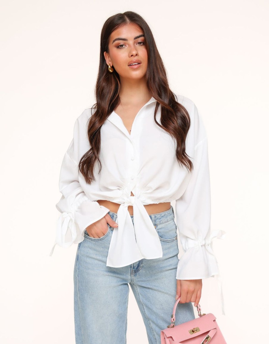 Olivia & Kate Tops | White Tied Cropped-Blouse