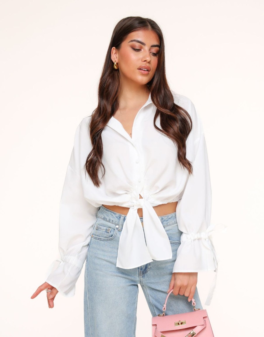 Olivia & Kate Tops | White Tied Cropped-Blouse