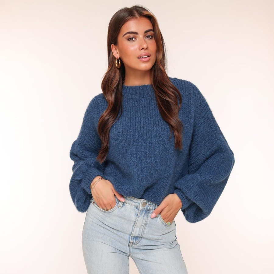 Olivia & Kate Sweaters | Navy Wool Knitted-Sweater