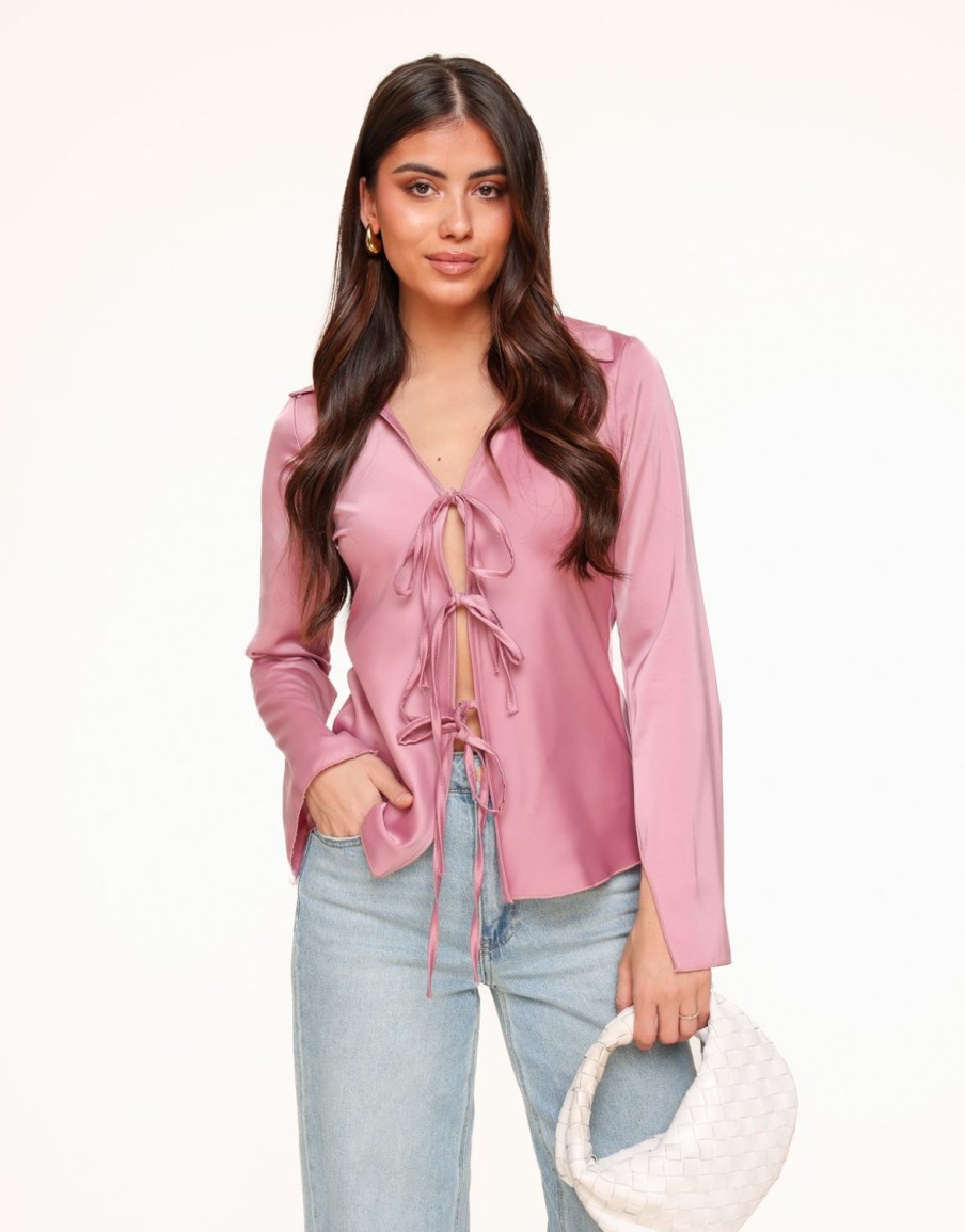 Olivia & Kate Tops | Light Pink Satin Bow Ties-Top