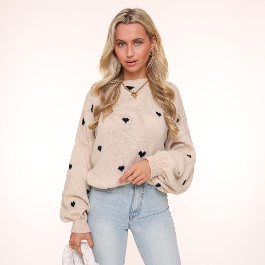 Olivia & Kate Sweaters | Beige Multiple Hearts-Sweater