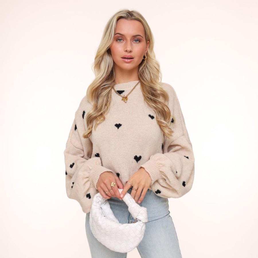 Olivia & Kate Sweaters | Beige Multiple Hearts-Sweater