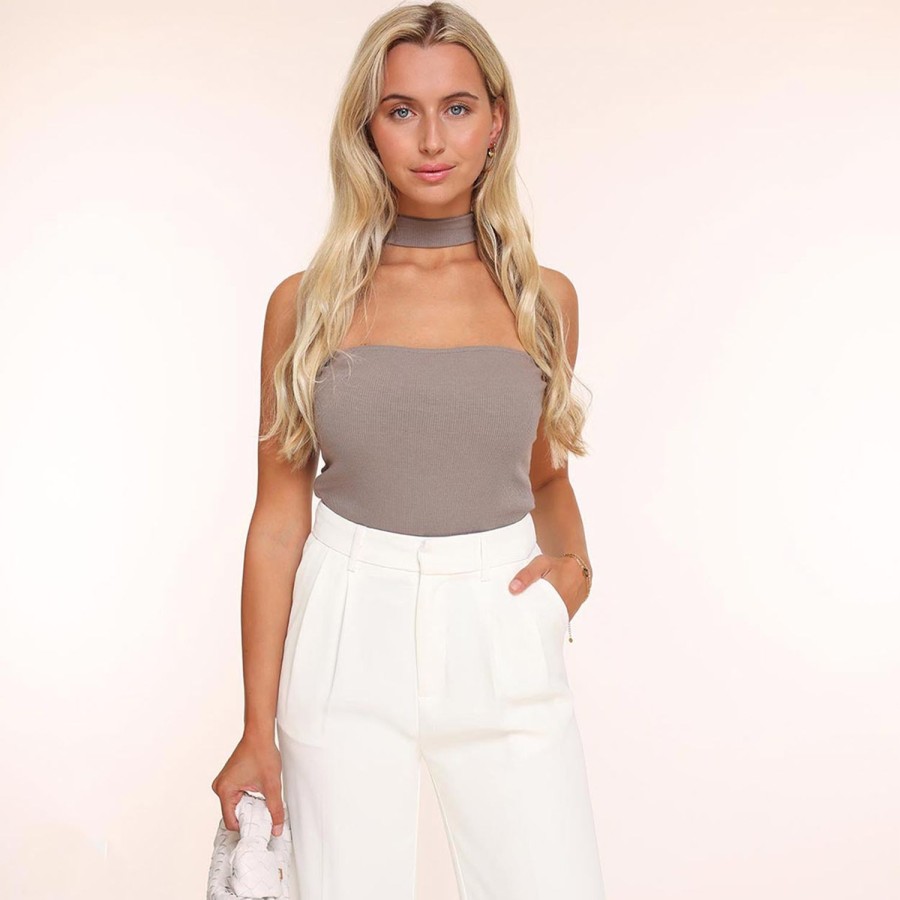 Olivia & Kate Tops | Taupe Choker-Top