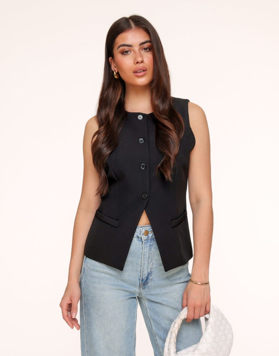 Olivia & Kate Tops | Black High Buttons-Gilet