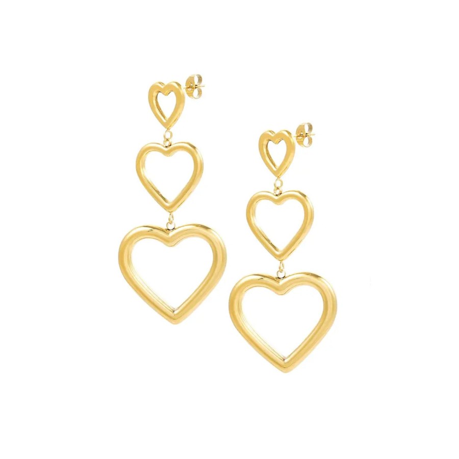 Olivia & Kate Earrings | Golden Three Open Hearts-Earrings