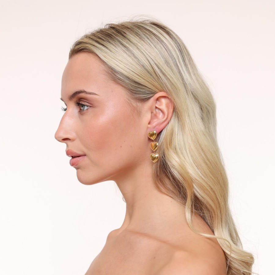 Olivia & Kate Earrings | Golden Statement Hearts Row-Earrings