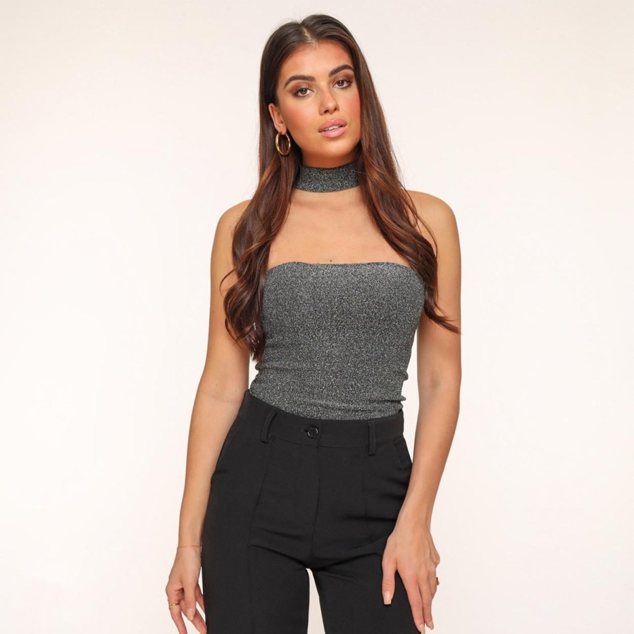 Olivia & Kate Tops | Silver Glitter Choker-Top