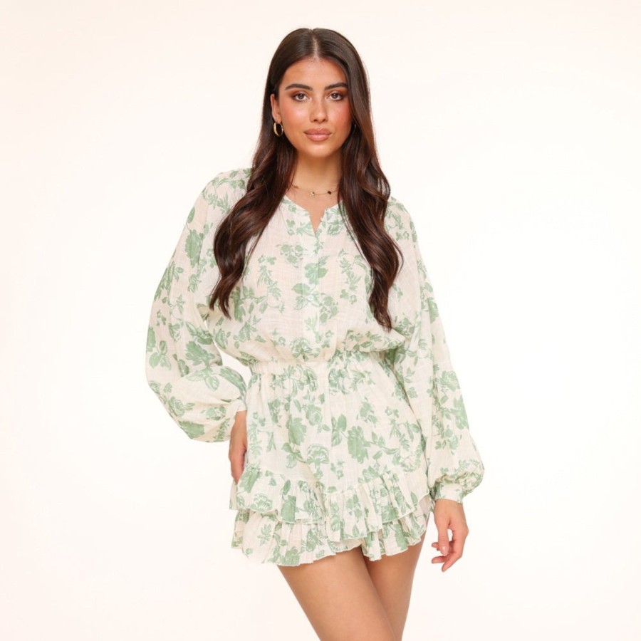 Olivia & Kate Playsuits | Army Green Flower Printed-Playsuit