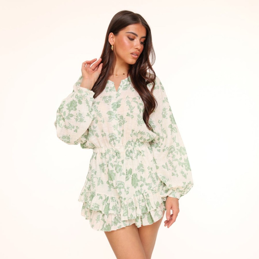 Olivia & Kate Playsuits | Army Green Flower Printed-Playsuit