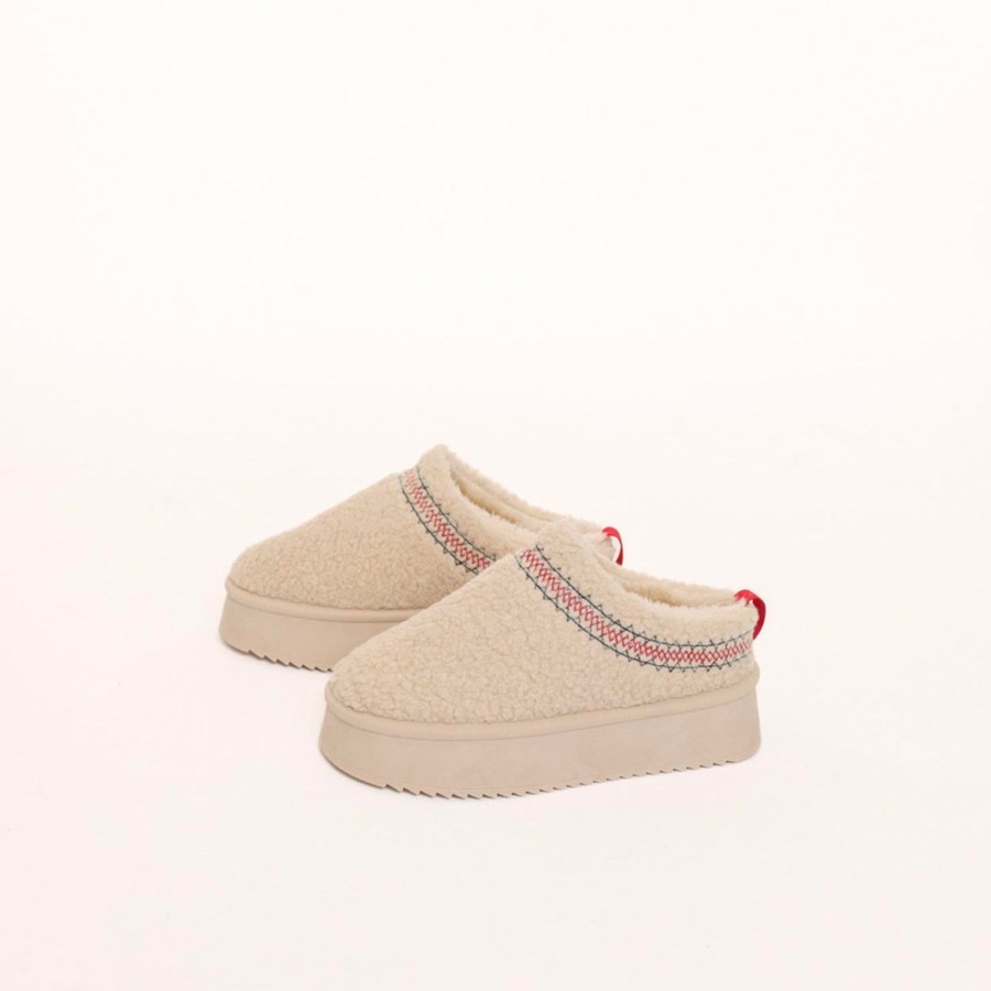 Olivia & Kate Slippers | Beige Teddy Platform-Shoes