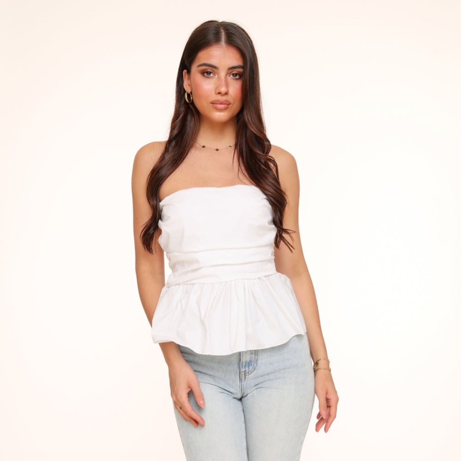 Olivia & Kate Tops | White Strapless Ruffle-Top