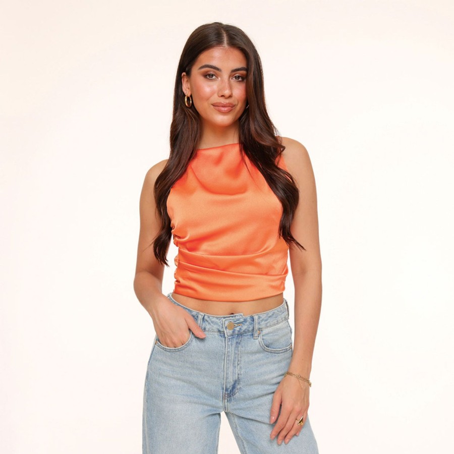 Olivia & Kate Tops | Orange Satin Open Rug-Top