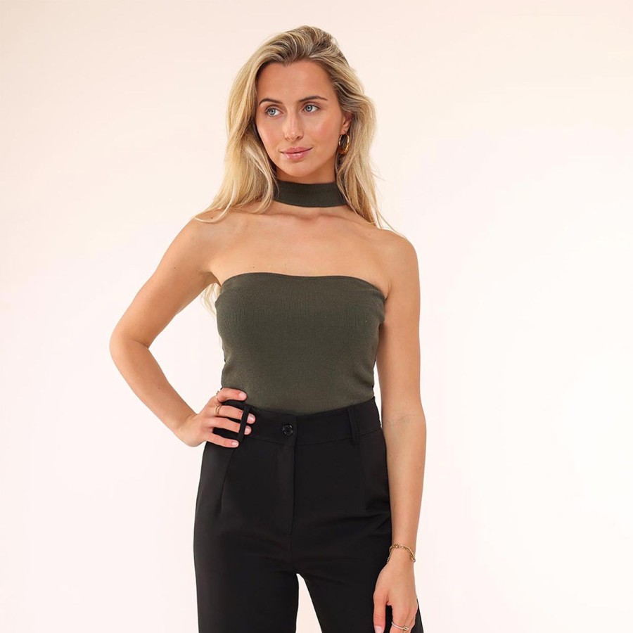 Olivia & Kate Tops | Army Green Choker-Top