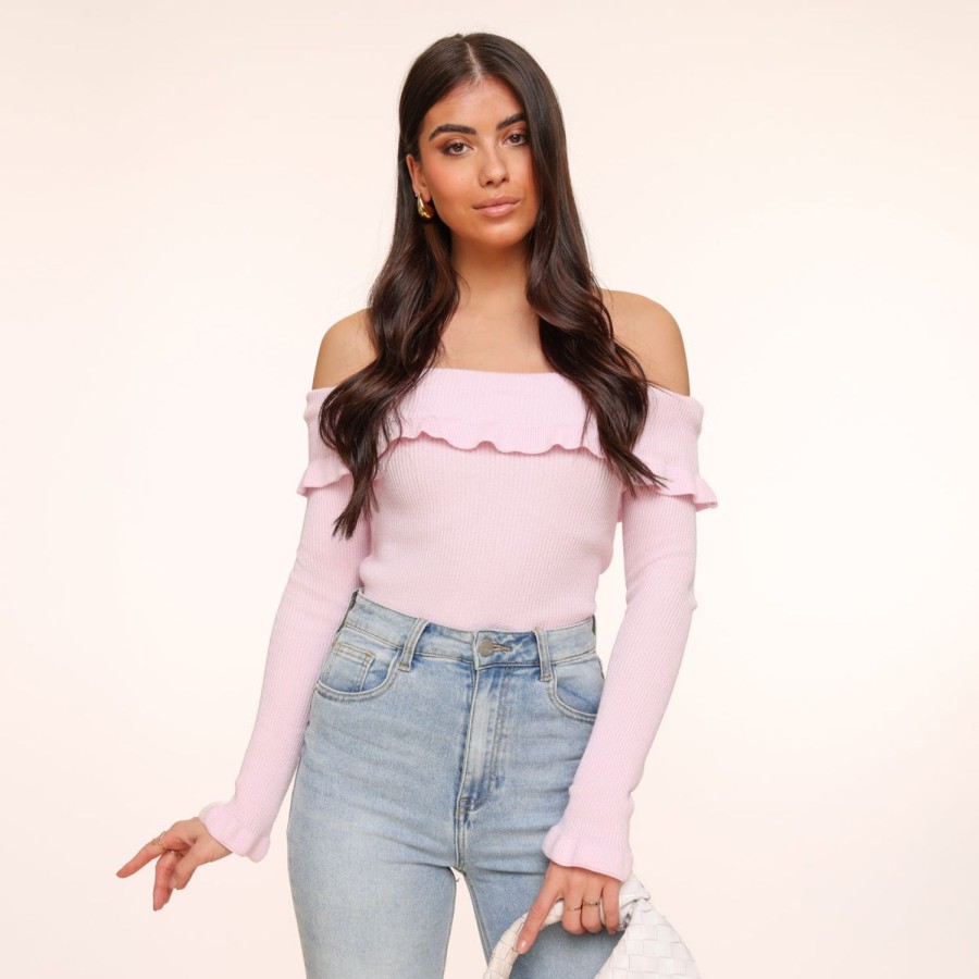 Olivia & Kate Tops | Light Pink Elastic Ruffel Off Shoulder-Top