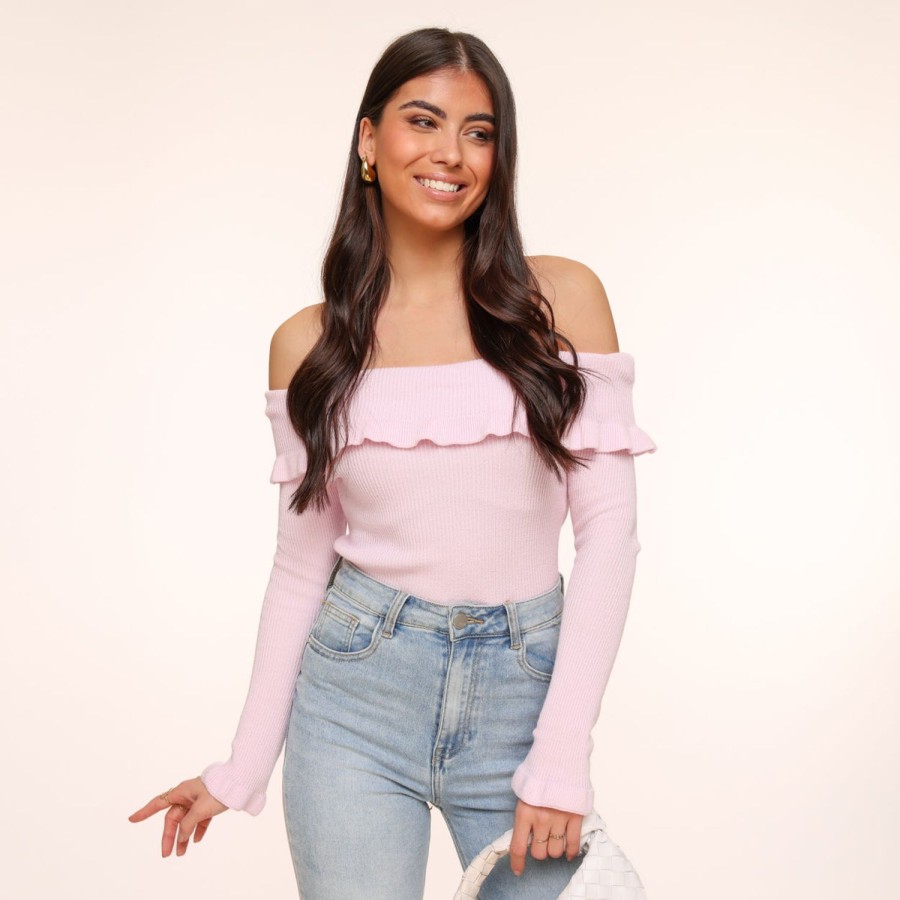 Olivia & Kate Tops | Light Pink Elastic Ruffel Off Shoulder-Top