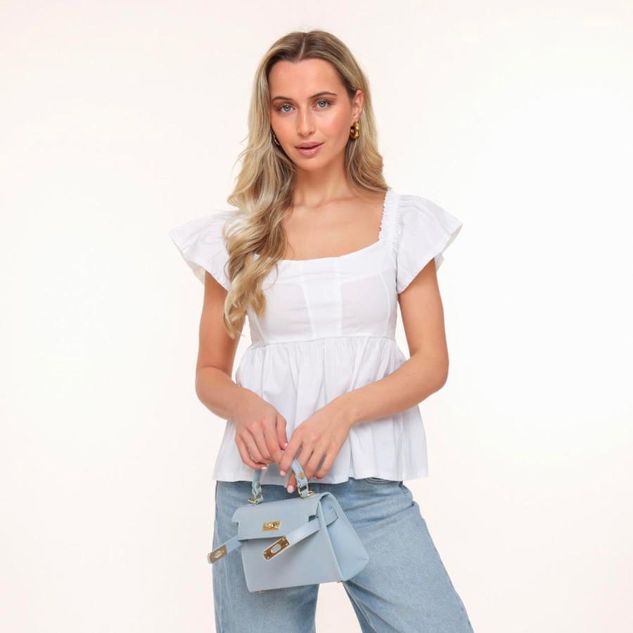 Olivia & Kate Tops | White Ruffle Ss Sleeves-Top