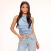 Olivia & Kate Tops | Jeans Blue Satin Open Back-Tops